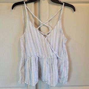 American Eagle Striped White Blue Tank Top